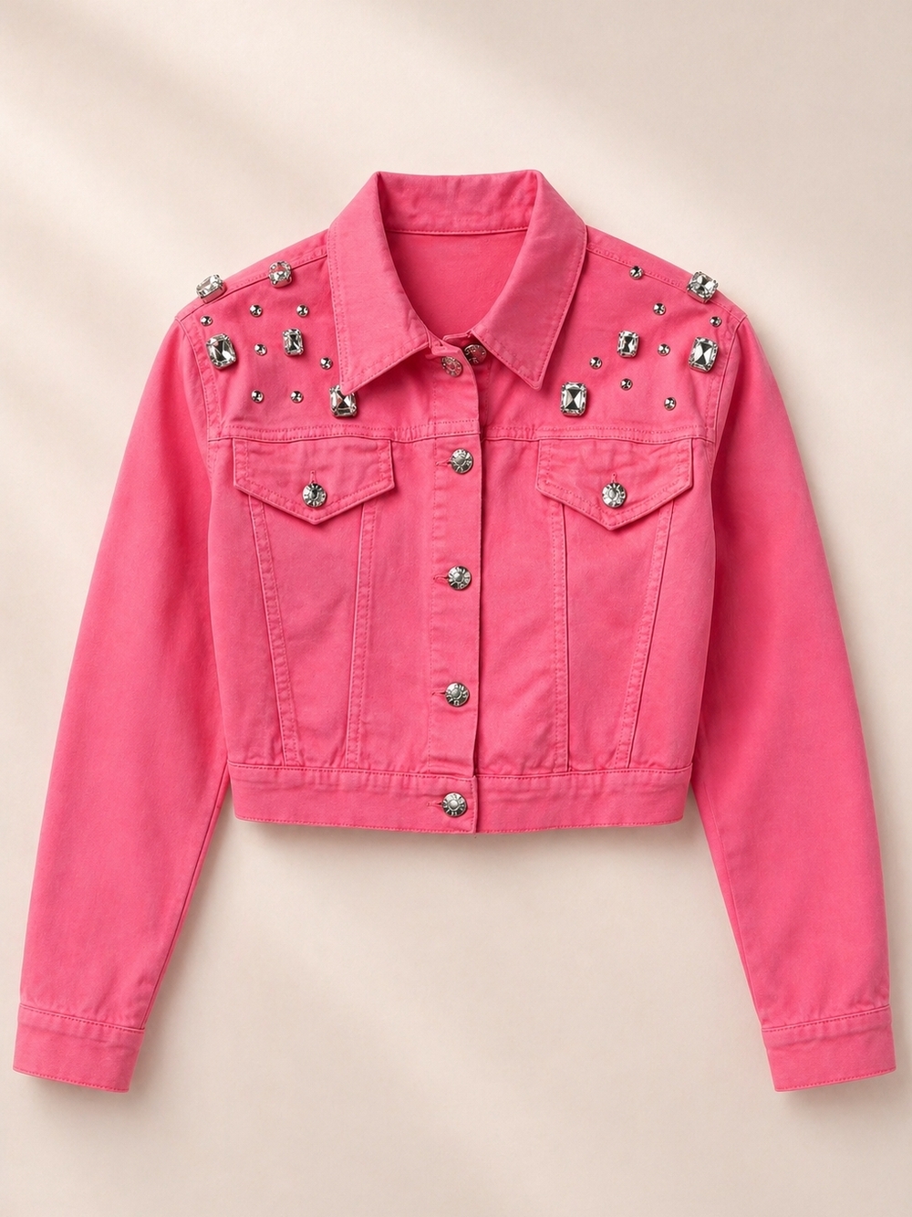 Kaos Embellished Pink Cropped Denim Jacket Cotton Cute Feminine NWT